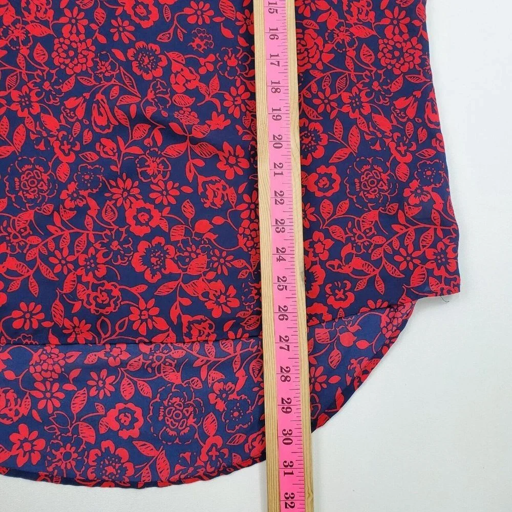 Terra & Sky Womens Sleeveless Floral High Low Blouse Top Size 0X Red Blue Ruffle